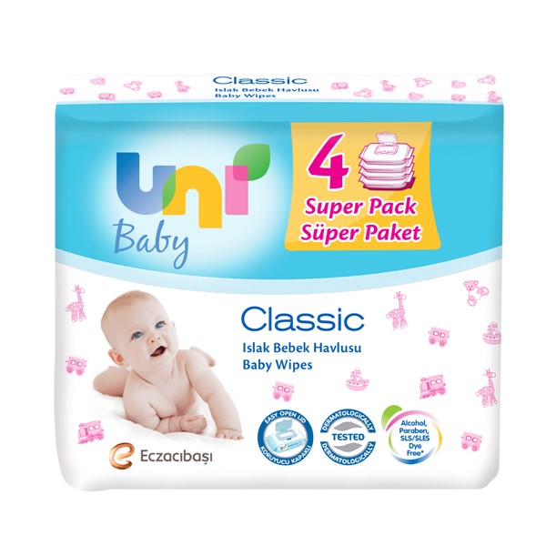 Uni Baby Klasik Islak Havlu 4'lü Paket 60 Adet