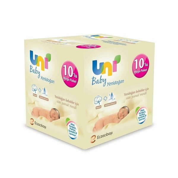 Uni Baby Yenidoğan Islak Pamuk Mendil 10'lu Paket 40 Yaprak